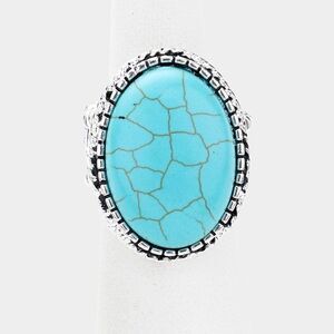 Oval Faux Turquoise Stone Center Stretch Ring NWT